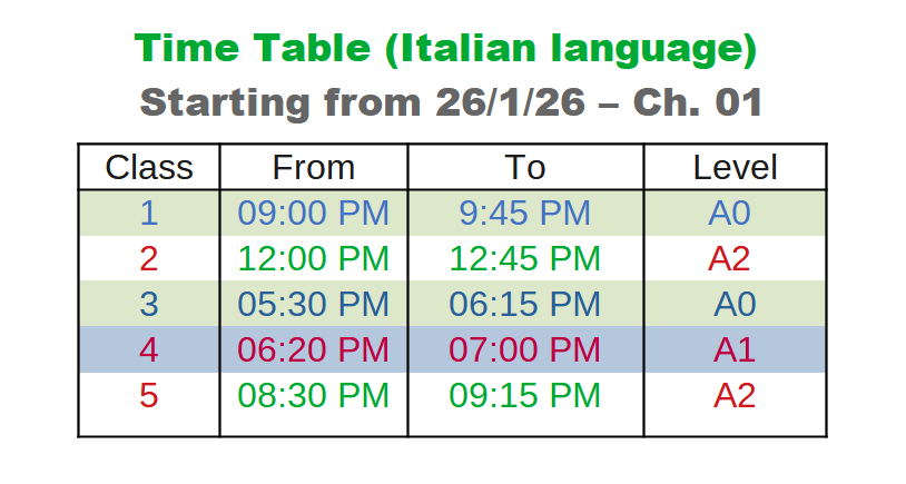 Italian Language time table